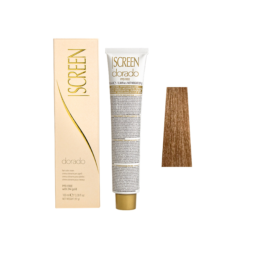 Крем-фарба для волосся перманентна з 24-каратним золотом SCREEN Dorado 8B (8.32) Beige Light Вlonde, 100 ml - 1